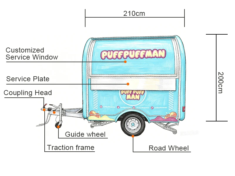puff mini food trailer hand drawn drawing