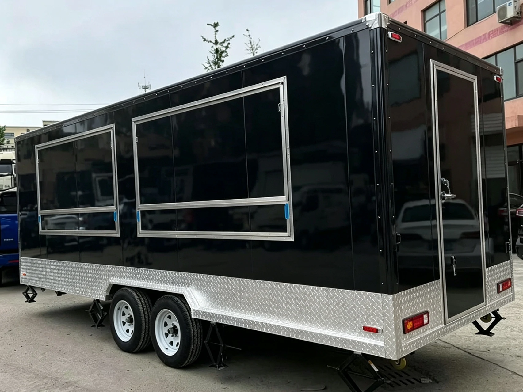 Black dual axle square food trailer main image