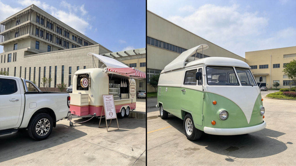 Visual differences between food trailers and food trucks